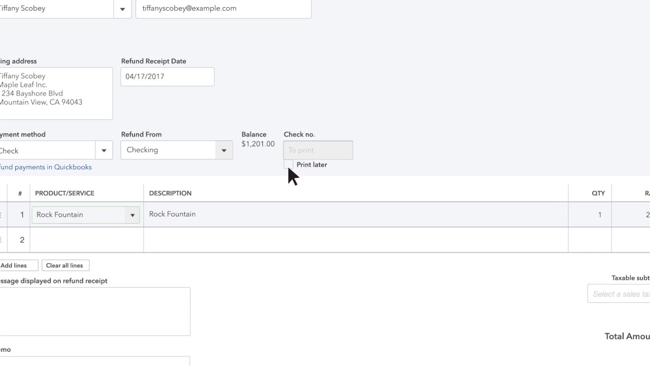 Create A Refund Receipt In QuickBooks