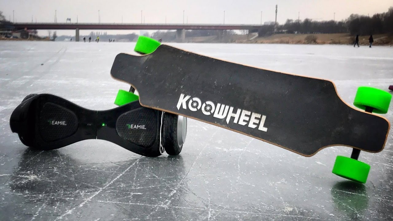 Electric Skateboard VS Hoverboard ON ICE Electric Skateboard VS Hoverboard ON ICE