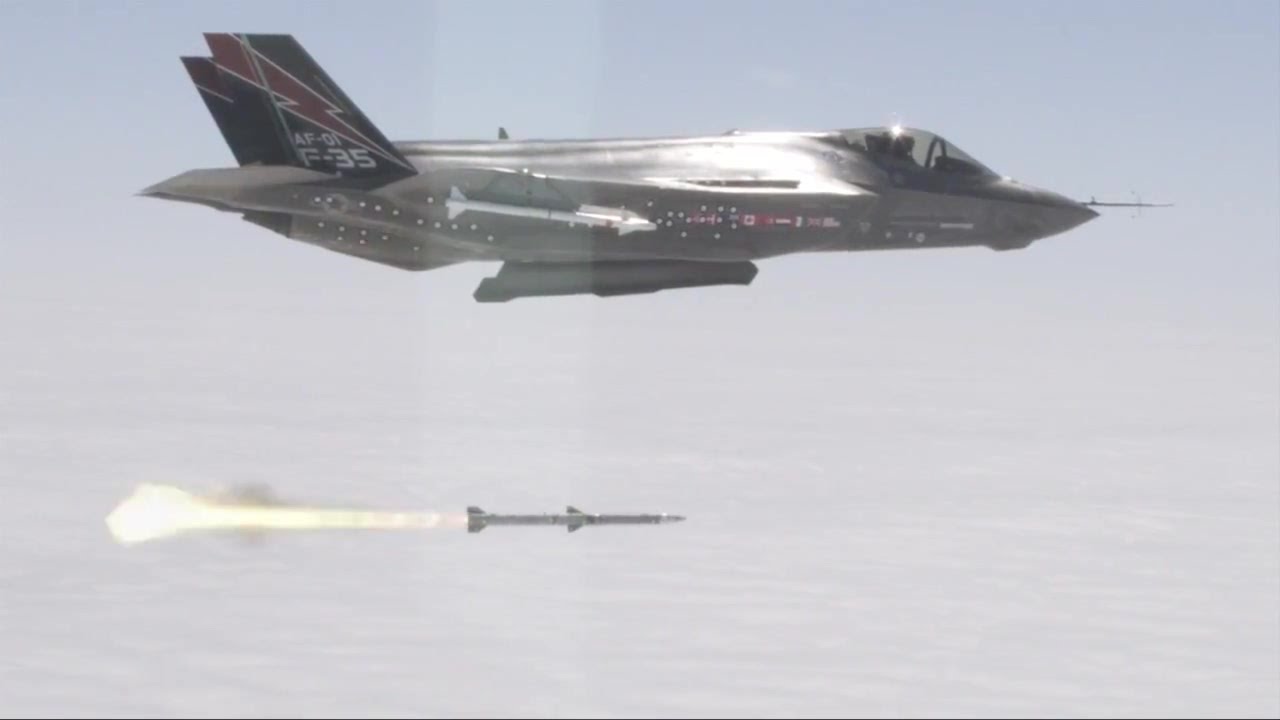 An F-35A conventional takeoff and landing aircraft completed the first in-f...