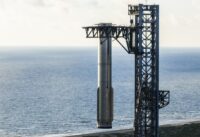 SpaceX successfully lifted the Starship Super Heavy booster onto the launch pad as part of its Flight 5 tower catch test, marking a crucial step forward in its mission to make space travel more sustainable. (Image: SpaceX)